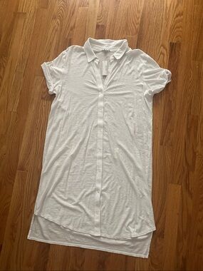 James Perse NWT White Short-Sleeve Button-Down Shirt Dress XL/4
